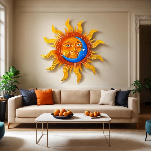 Alt view image 5 of 7 - 25.7'' Large Size Metal Sun Outdoor Wall Art Decor, Sun&Moon Outside Metal Art Rust Proof Wall Sculpture, Ideal for for Yard, Bedroom, Patio, Garden, Fence, Deck Pool Home and Farmhouse (Large sun)