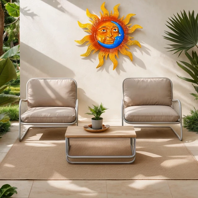 Alt view image 6 of 7 - 25.7'' Large Size Metal Sun Outdoor Wall Art Decor, Sun&Moon Outside Metal Art Rust Proof Wall Sculpture, Ideal for for Yard, Bedroom, Patio, Garden, Fence, Deck Pool Home and Farmhouse (Large sun)