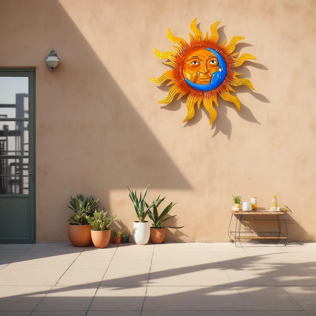 Alt view image 7 of 7 - 25.7'' Large Size Metal Sun Outdoor Wall Art Decor, Sun&Moon Outside Metal Art Rust Proof Wall Sculpture, Ideal for for Yard, Bedroom, Patio, Garden, Fence, Deck Pool Home and Farmhouse (Large sun)