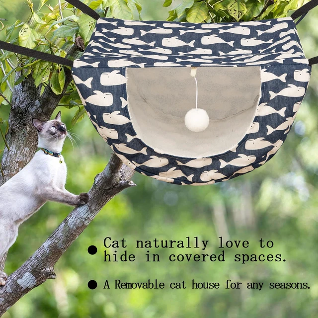 Alt view image 7 of 7 - JSPYFITS Wooden Cat Furniture Wall Mounted, Double Layer Hammock, Large Size 18.9 Removable Multi-Function Cat Bed for Sleep/Play/Climb, Kitten Window Perch, Easy DIY Installation(Brown)