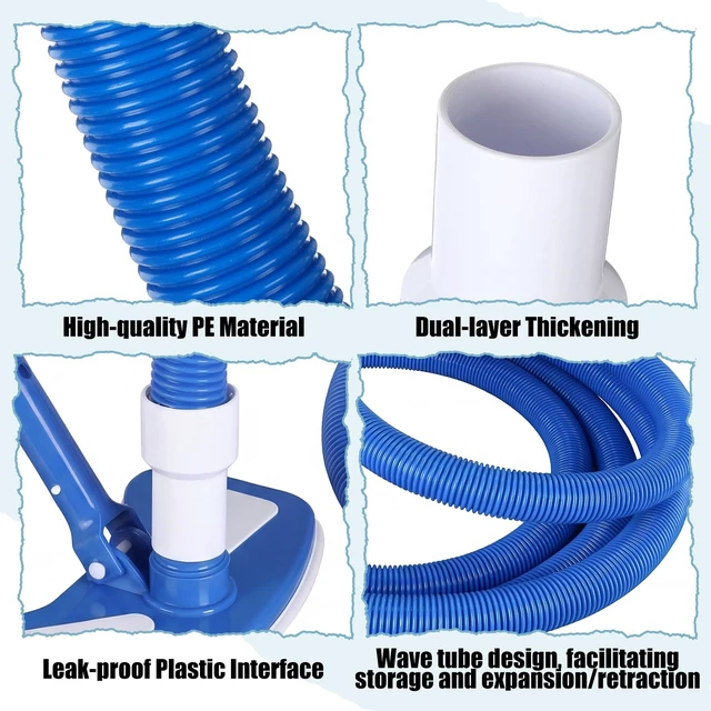 Alt view image 4 of 6 - 4-in-1 Pool Vacuum with Hose for Above Ground Pool | 1-1/4" x 16 ft Vacuum Hoses, Weighted Vacuum Head, Fits 1-1/4" or 1-1/2" Hose, Brush & Skimmer Net Included, Not Include Pole