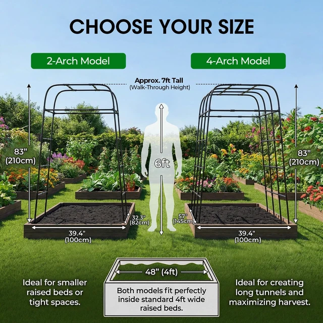Alt view image 7 of 7 - Garden Arch Trellis for Climbing Plants, 83" High Metal Cucumber Trellis & Tomato Cage, Rustproof Steel Tunnel Support for Squash, Pumpkin, Vegetables with Screw Fixation (32.3" L x 39.4" W)