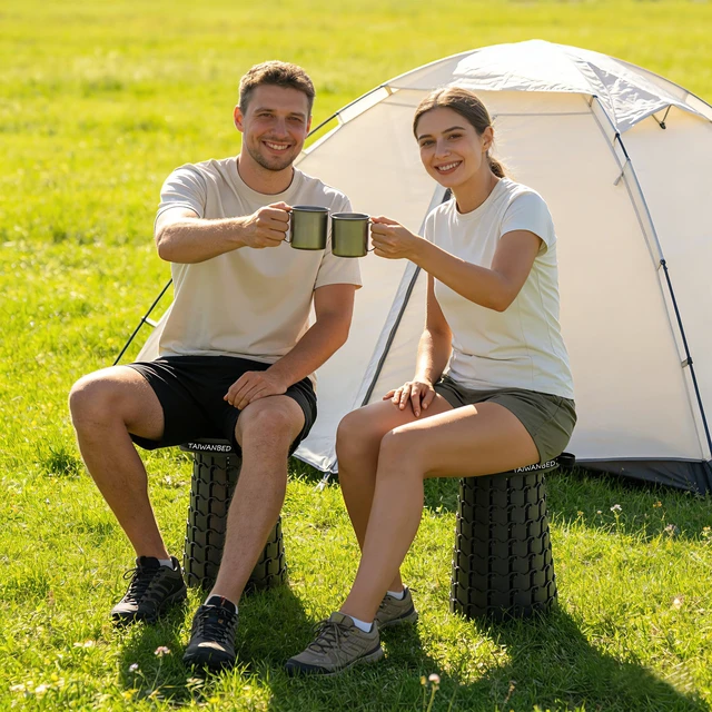 Alt view image 5 of 7 - XXL 19.7" Cushioned Collapsible Stool for Adults, Folding Seat, 1000 lbs | Heavy-duty big & Tall stool, Telescoping 2.7-19.7in adjustable, 360 swivel Pad + BBQ; travel, sports, camping Hiking