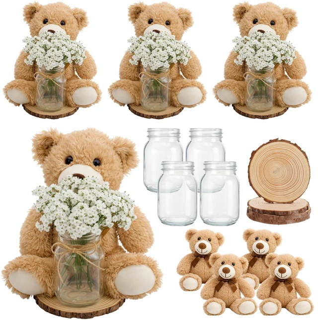 Main image of Guiqulai 37Pcs Bear Baby Shower Centerpieces Brown White Mason Jar | Bear Centerpieces, Brown White Mason Jar, Wood Slices Rope, for Baby Shower, Gender Reveal, and Birthday Party