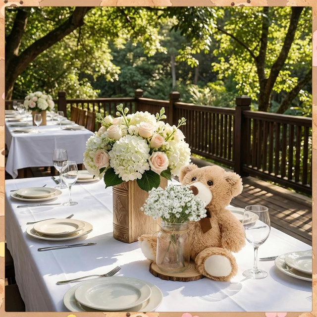 Alt view image 3 of 7 - Guiqulai 37Pcs Bear Baby Shower Centerpieces Brown White Mason Jar | Bear Centerpieces, Brown White Mason Jar, Wood Slices Rope, for Baby Shower, Gender Reveal, and Birthday Party