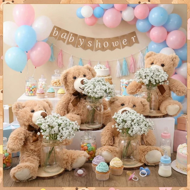Alt view image 7 of 7 - Guiqulai 37Pcs Bear Baby Shower Centerpieces Brown White Mason Jar | Bear Centerpieces, Brown White Mason Jar, Wood Slices Rope, for Baby Shower, Gender Reveal, and Birthday Party
