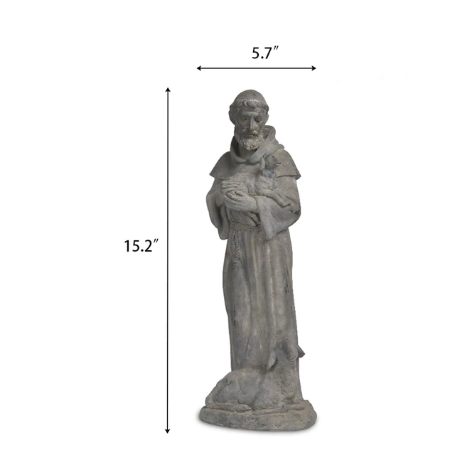 Alt view image 4 of 7 - Newman House Studio Vintage St Francis Garden Statue - 15.2 Inch Resin Patron of Animal Figurine Saint Francis Sculpture with Sheep for Garden Decor