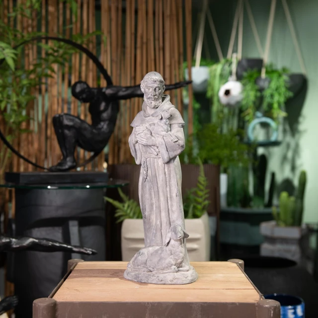 Alt view image 5 of 7 - Newman House Studio Vintage St Francis Garden Statue - 15.2 Inch Resin Patron of Animal Figurine Saint Francis Sculpture with Sheep for Garden Decor