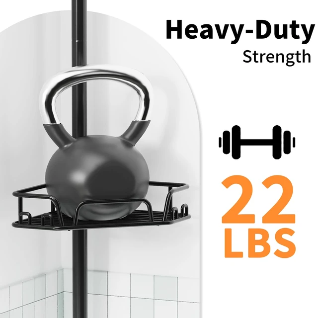 Alt view image 6 of 7 - KEGII Corner Shower Caddy Tension Pole, Large Capacity Organizer, Black | Easy Installation with Towel Bar and Hooks, Adjustable 25-114.2 inch Rod for Shampoo, Bath Essentials and Family Bathrooms