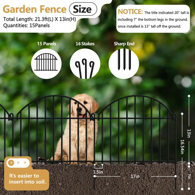 Alt view image 2 of 6 - 21.25ft x 20in Animal Barrier Fence, 15 Panels Garden Fencing for Dogs Rabbit, Rustproof Metal Edging Border Ground Stake, Arched Decorative Fences for Seedlings Protection, Outdoor Yard Patio Lawn
