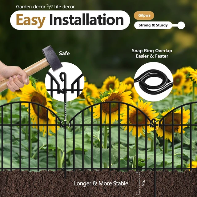 Alt view image 4 of 6 - 21.25ft x 20in Animal Barrier Fence, 15 Panels Garden Fencing for Dogs Rabbit, Rustproof Metal Edging Border Ground Stake, Arched Decorative Fences for Seedlings Protection, Outdoor Yard Patio Lawn