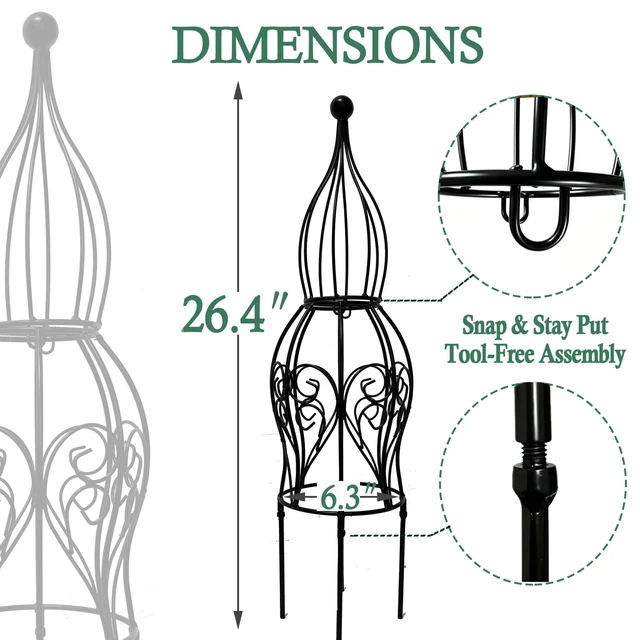 Alt view image 3 of 7 - 2-Pack Metal Garden Obelisk Trellis, 26.4" Butterfly Rose Plant Support | fits 9-12in planters,metal topiary trellis for roses clematis ivy jasmine, 2-pack patio outdoor plant support