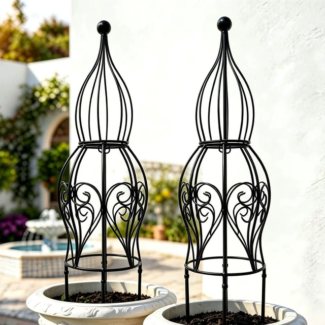 Alt view image 7 of 7 - 2-Pack Metal Garden Obelisk Trellis, 26.4" Butterfly Rose Plant Support | fits 9-12in planters,metal topiary trellis for roses clematis ivy jasmine, 2-pack patio outdoor plant support