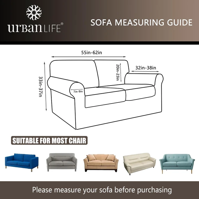 Alt view image 3 of 7 - URBANLIFE 1-Piece Stretch Sofa Covers for 2 Cushion Couch, Chocolate | Super fitted spandex slipcovers for couches. Non-slip elastic bottom. Machine washable furniture protector for kids & pets.
