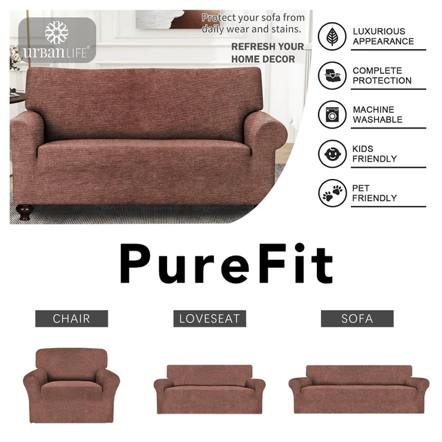 Alt view image 7 of 7 - URBANLIFE 1-Piece Stretch Sofa Covers for 2 Cushion Couch, Chocolate | Super fitted spandex slipcovers for couches. Non-slip elastic bottom. Machine washable furniture protector for kids & pets.