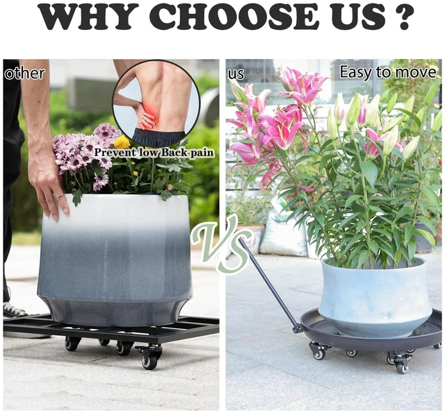 Alt view image 2 of 7 - Goooxim 14in Heavy-Duty Plant Rollers with Wheels - Ideal for Outdoor Pots | Ergonomic Wheeled Plant Caddy for Indoor & Outdoor Use, Supports 200 lbs, Effortless Mobility for Home & Garden Care