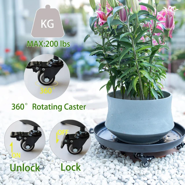 Alt view image 3 of 7 - Goooxim 14in Heavy-Duty Plant Rollers with Wheels - Ideal for Outdoor Pots | Ergonomic Wheeled Plant Caddy for Indoor & Outdoor Use, Supports 200 lbs, Effortless Mobility for Home & Garden Care