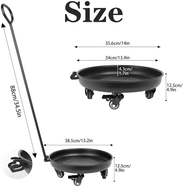 Alt view image 5 of 7 - Goooxim 14in Heavy-Duty Plant Rollers with Wheels - Ideal for Outdoor Pots | Ergonomic Wheeled Plant Caddy for Indoor & Outdoor Use, Supports 200 lbs, Effortless Mobility for Home & Garden Care