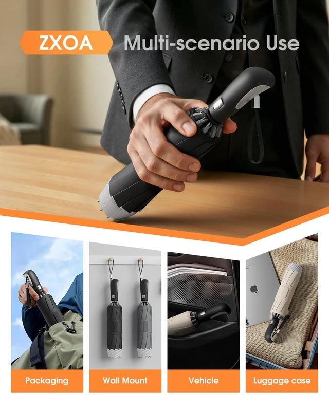 Alt view image 2 of 7 - ZXOA 48" Arc Windproof Reverse Folding Travel Umbrella for Rain, Compact
