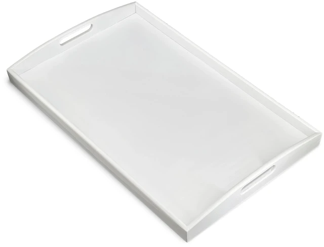 Main image of Bam & Boo White Bamboo Serving Tray Extra Large with Handles for Food, Drinks, Storage, Decor, Vanity, Breakfast, Parties, Weddings, Picnics(23.6 x 15 x 2.35, White)