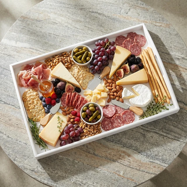 Alt view image 4 of 7 - Bam & Boo White Bamboo Serving Tray Extra Large with Handles for Food, Drinks, Storage, Decor, Vanity, Breakfast, Parties, Weddings, Picnics(23.6 x 15 x 2.35, White)