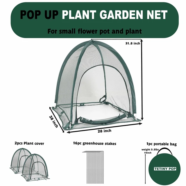 Alt view image 3 of 7 - 2pcs Quick Set up Pop up Garden Netting 28x28x32Portable Plant Cover Net ,Locusts,Birds,Small Animal Garden Fruit and Flower Cages Portable Carry Bag with 16 Stakes