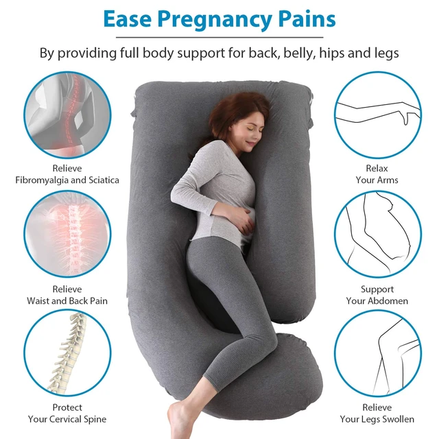 Alt view image 2 of 7 - Victostar Pregnancy Pillow,57 inches U Shaped Maternity Pillow with Removable Cover Full Body Pillow Support for Back, HIPS, Legs, Belly (Black Gray)