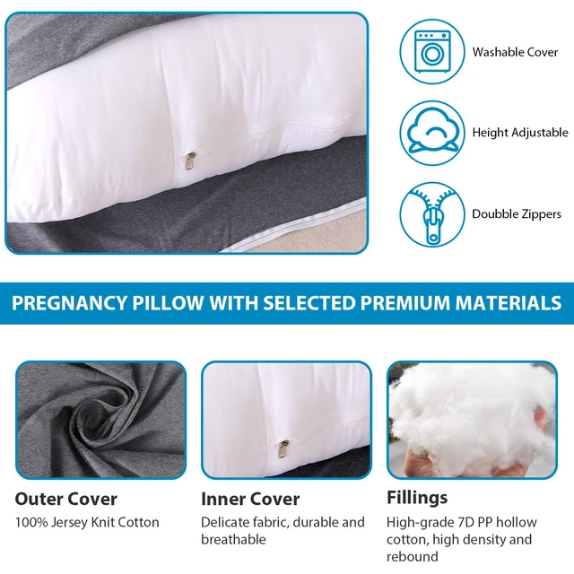 Alt view image 3 of 7 - Victostar Pregnancy Pillow,57 inches U Shaped Maternity Pillow with Removable Cover Full Body Pillow Support for Back, HIPS, Legs, Belly (Black Gray)