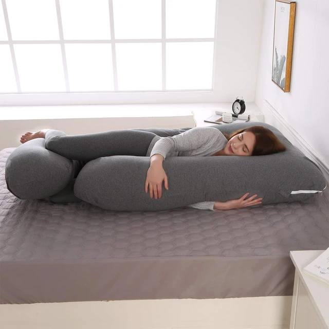 Alt view image 7 of 7 - Victostar Pregnancy Pillow,57 inches U Shaped Maternity Pillow with Removable Cover Full Body Pillow Support for Back, HIPS, Legs, Belly (Black Gray)