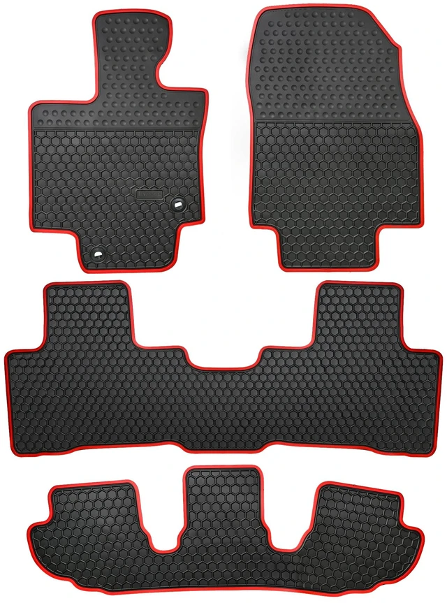 Main image of Lwope Car Floor Mats Custom Fit for 2020-2025 Toyota Highlander 7 Seats w/2nd Row Bench or Bucket Seats w/Center Console (No Hybrid) Black Red Rubber Auto Liner Mats All Weather Protection