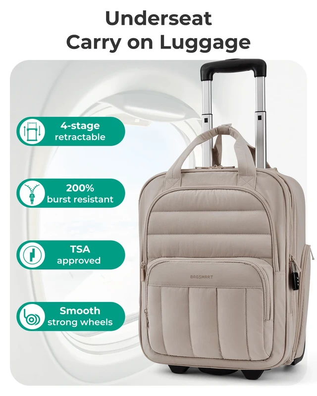 Alt view image 4 of 7 - BAGSMART 16 inch Small Underseat Carry on Luggage, Suitcase with Wheels | Under Seat Size, Fits 15.6" Laptop, TSA Approved Luggage with Trolley Sleeve, 2 Wheels Travel Bag, Water-resistant