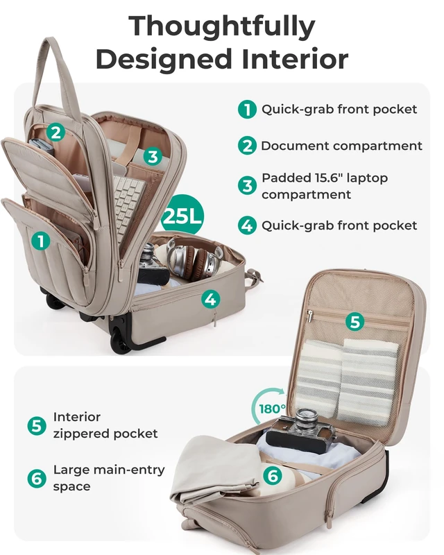Alt view image 6 of 7 - BAGSMART 16 inch Small Underseat Carry on Luggage, Suitcase with Wheels | Under Seat Size, Fits 15.6" Laptop, TSA Approved Luggage with Trolley Sleeve, 2 Wheels Travel Bag, Water-resistant