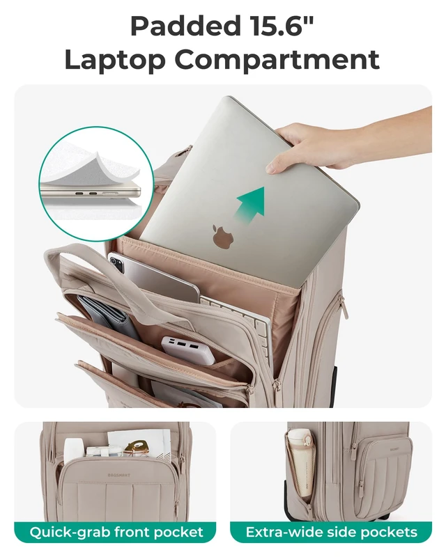 Alt view image 7 of 7 - BAGSMART 16 inch Small Underseat Carry on Luggage, Suitcase with Wheels | Under Seat Size, Fits 15.6" Laptop, TSA Approved Luggage with Trolley Sleeve, 2 Wheels Travel Bag, Water-resistant