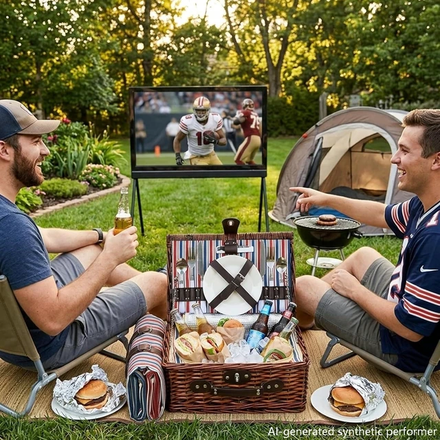 Alt view image 7 of 7 - YPshuye Picnic Basket for 2 with Blanket and Cooler, Red White Blue Stripes | Waterproof Blanket and Insulated Food Bag Pack inside The Wicker Basket for Two-Person Park, Camping
