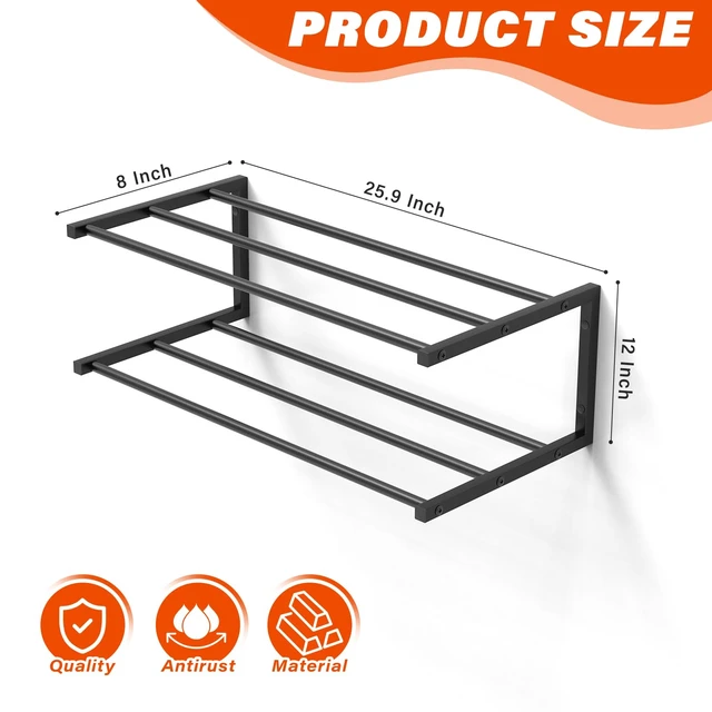Alt view image 3 of 7 - XINWXSS Wall Mounted Shoe Organizer 2 Pack, 25.9 Inch Wall Mounted Shoe Rack Holds 12 Pairs, Space Saving Metal Wall Shoe Rack for Small Space, Entryway