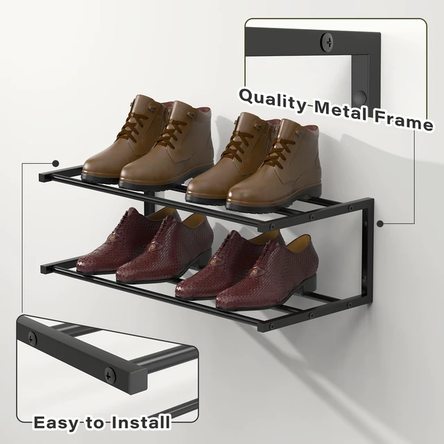 Alt view image 4 of 7 - XINWXSS Wall Mounted Shoe Organizer 2 Pack, 25.9 Inch Wall Mounted Shoe Rack Holds 12 Pairs, Space Saving Metal Wall Shoe Rack for Small Space, Entryway