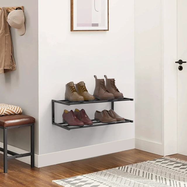 Alt view image 2 of 7 - XINWXSS Wall Mounted Shoe Organizer 2 Pack, 25.9 Inch Wall Mounted Shoe Rack Holds 12 Pairs, Space Saving Metal Wall Shoe Rack for Small Space, Entryway