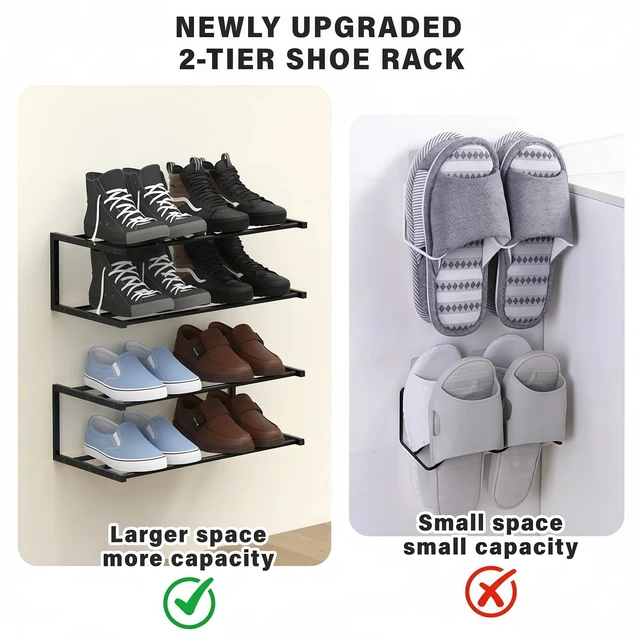 Alt view image 6 of 7 - XINWXSS Wall Mounted Shoe Organizer 2 Pack, 25.9 Inch Wall Mounted Shoe Rack Holds 12 Pairs, Space Saving Metal Wall Shoe Rack for Small Space, Entryway