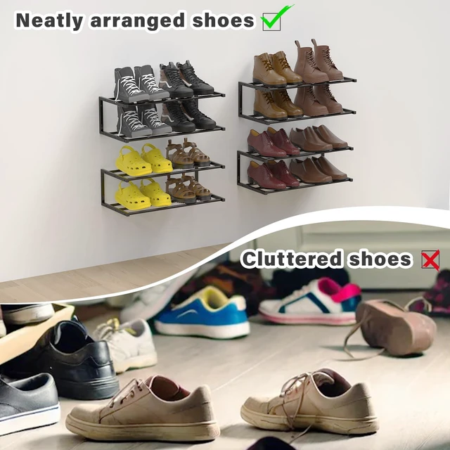 Alt view image 7 of 7 - XINWXSS Wall Mounted Shoe Organizer 2 Pack, 25.9 Inch Wall Mounted Shoe Rack Holds 12 Pairs, Space Saving Metal Wall Shoe Rack for Small Space, Entryway