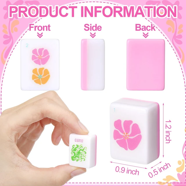 Alt view image 2 of 7 - Soulchen Hot Pink Flowers American Mahjong Tiles Accessory | 1.2 in White Melamine Mahjong Tiles, Waterproof PVC Clear Zippered Storage Carrying Bag for Game Mahjong Lover Travel Party