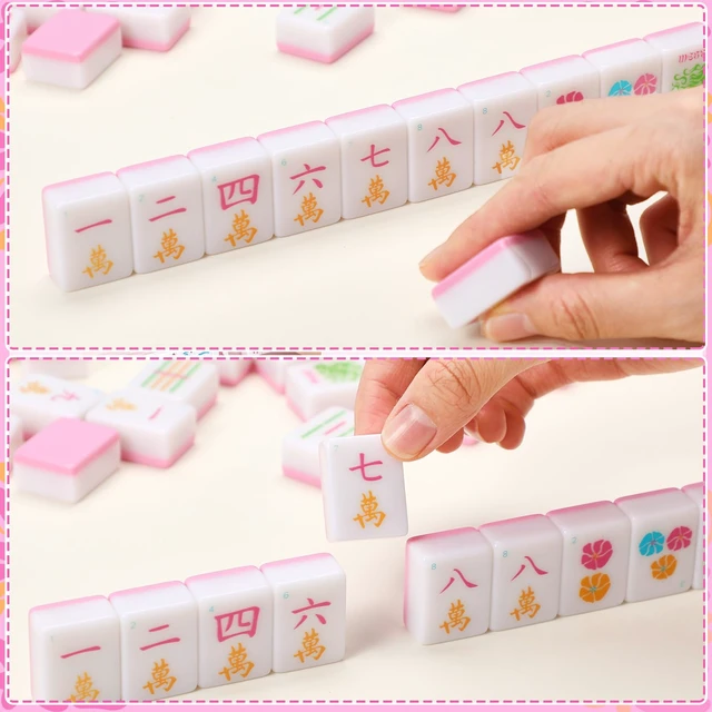 Alt view image 5 of 7 - Soulchen Hot Pink Flowers American Mahjong Tiles Accessory | 1.2 in White Melamine Mahjong Tiles, Waterproof PVC Clear Zippered Storage Carrying Bag for Game Mahjong Lover Travel Party