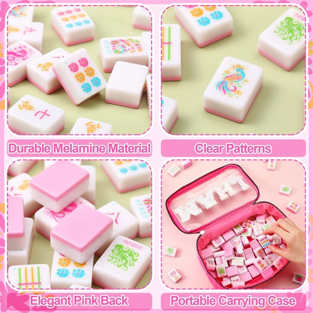 Alt view image 6 of 7 - Soulchen Hot Pink Flowers American Mahjong Tiles Accessory | 1.2 in White Melamine Mahjong Tiles, Waterproof PVC Clear Zippered Storage Carrying Bag for Game Mahjong Lover Travel Party