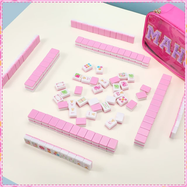 Alt view image 7 of 7 - Soulchen Hot Pink Flowers American Mahjong Tiles Accessory | 1.2 in White Melamine Mahjong Tiles, Waterproof PVC Clear Zippered Storage Carrying Bag for Game Mahjong Lover Travel Party