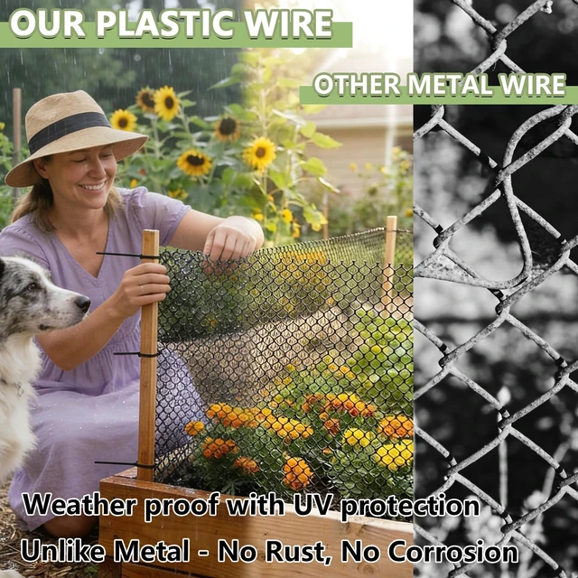 Alt view image 6 of 7 - Tilvex 15.7" x50' Plastic Mesh Fence Roll, Heavy Duty Chicken Wire | Upgraded Thick Animal Barrier for Garden, Balcony Railing Safety Net, Poultry Netting with 20 Zip Ties, Black