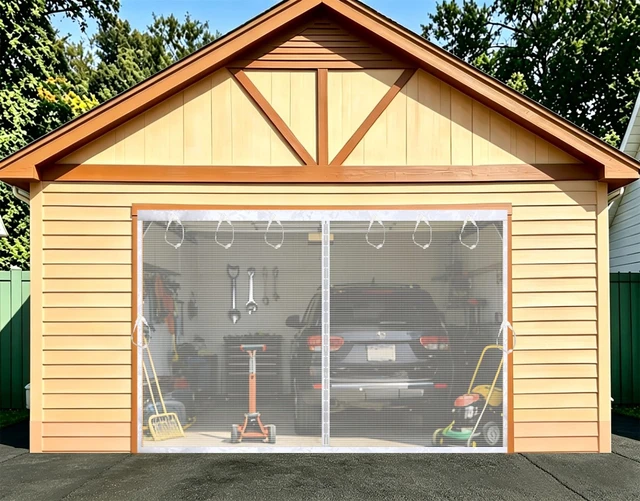 Alt view image 2 of 6 - SANJINFON Garage Door Screen 14x8ft White with Magnetic Closure - Garage Net, Heavy-Duty Fiberglass Mesh for 14x8 FT 1 Car Garage, Blocks Bugs & Provides Privacy - Perfect for Patio Workshop Gym Porch