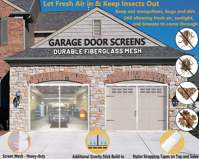 Alt view image 6 of 6 - SANJINFON Garage Door Screen 14x8ft White with Magnetic Closure - Garage Net, Heavy-Duty Fiberglass Mesh for 14x8 FT 1 Car Garage, Blocks Bugs & Provides Privacy - Perfect for Patio Workshop Gym Porch