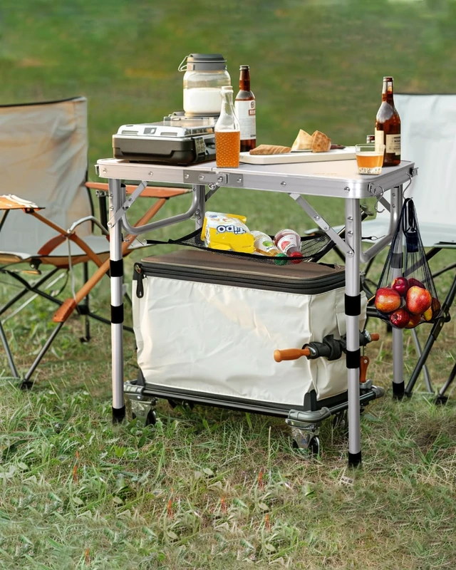 Alt view image 2 of 7 - Sportneer Camping Table:Small Folding Table Portable Table 23.6" L X 15.7" W 4 Height with Mesh Layer- Adjustable Height Outdoor Table for Hiking Travel Picnic BBQ Cooking