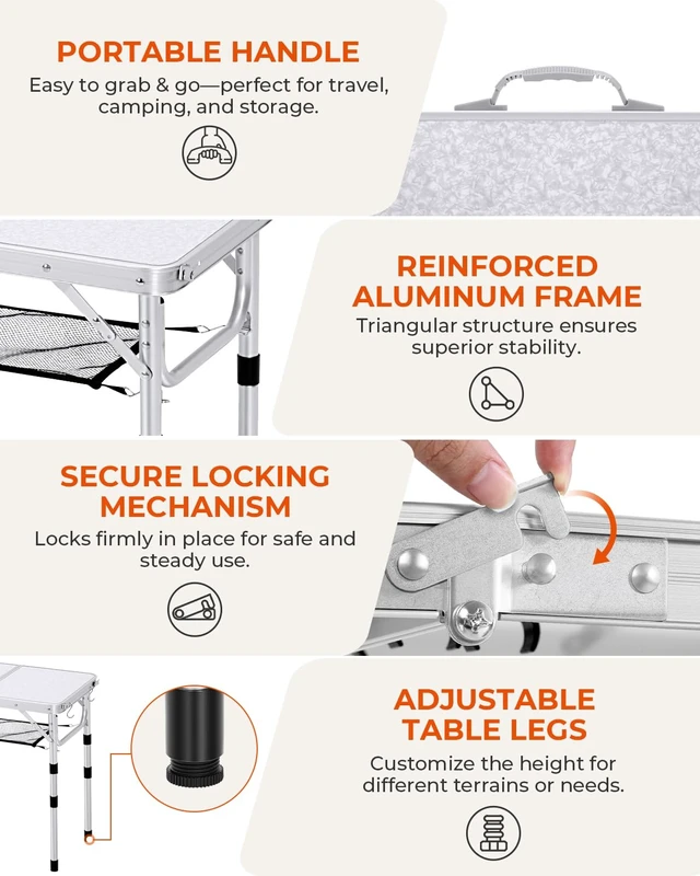 Alt view image 4 of 7 - Sportneer Camping Table:Small Folding Table Portable Table 23.6" L X 15.7" W 4 Height with Mesh Layer- Adjustable Height Outdoor Table for Hiking Travel Picnic BBQ Cooking
