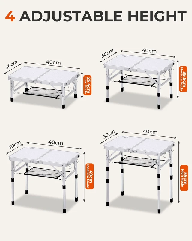 Alt view image 5 of 7 - Sportneer Camping Table:Small Folding Table Portable Table 23.6" L X 15.7" W 4 Height with Mesh Layer- Adjustable Height Outdoor Table for Hiking Travel Picnic BBQ Cooking