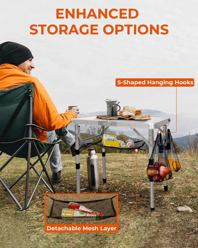 Alt view image 7 of 7 - Sportneer Camping Table:Small Folding Table Portable Table 23.6" L X 15.7" W 4 Height with Mesh Layer- Adjustable Height Outdoor Table for Hiking Travel Picnic BBQ Cooking